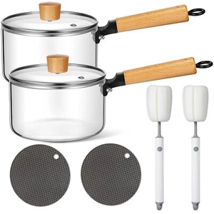 2 Sets Glass Pot for Cooking on Stove Kitchen Glass Cookware Clear Cooking Po... - Picture 1 of 6