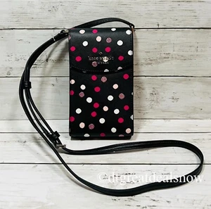 Kate Spade Staci Glimmer Dot North South Flap Phone Crossbody K9446 Black - Picture 1 of 10