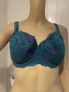 Ann Summers Sexy Lace Sustainable Balcony Bra 36F Teal/Purple - Picture 1 of 13