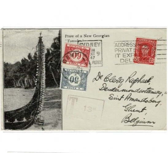 Sello 1947 Australia 2&1/2d rojo KGV1 PNG cubierta a Bélgica gravados y tasas de franqueo Foto 1 de 1