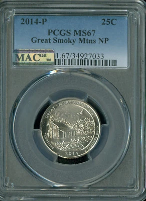 2014 P GREAT SMOKY MOUNTAINS QUARTER PCGS MS67 PQ 2ND FINEST MAC SPOTLESS  .  - Image 1 of 2