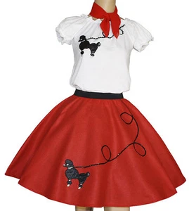 3-Pc Red Poodle Skirt Outfit _ Adult Size MEDIUM _ Waist 30"- 38" - Picture 1 of 5