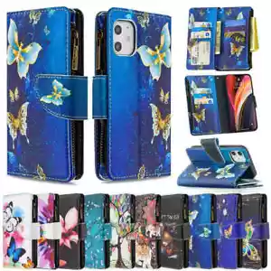 For iPhone 13 12 11 XS XR SE 6s 7 8 Zipper Wallet Card Holder Leather Case Cover - Picture 1 of 32