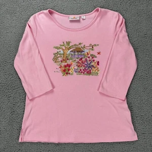 Quacker Factory Gr. XS hübsches rosa Schmetterling und Blumen 3/4 Arm Top wunderschön - Bild 1 von 9