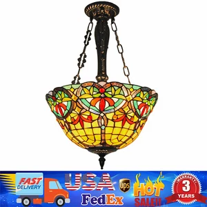 Tiffany Style Stained Glass Ceiling Pendant Light Fixture Vintage Hanging Lamp - Picture 1 of 17