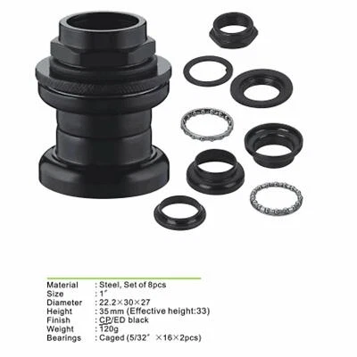 DONSP1986 8pcs 1" Threaded Bicycle Headset Combo - Gas Motorized Bicycle Black - Image 1 of 4