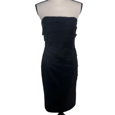 Phoebe Couture Black Strapless Shutter Pleat Sheath Dress - Image 1 of 4