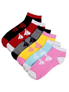 6-PACK ADORABLE RIBBON PRINT ASSORTED MULTICOLOR ANKLE SOCKS - Picture 1 of 4