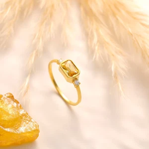 14k Solid Gold Citrine Ring | November Birthstone Bezel Design | Sizes 2-11 - Picture 1 of 9
