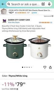BEAUTIFUL 2-PACK! 2 QT. Slow Cooker In Thyme & White-Keep One, Gift One! - NEW! - Picture 1 of 4
