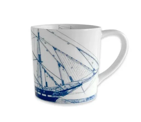 14 oz. Caskata Blue & White Mug Ship's Rigging
