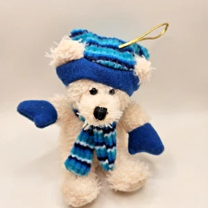 White Teddy Bear with Blue Hat and Scarf Hanging Christmas Winter Ornament - Picture 1 of 3