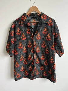 VTG Y2K Flame Button Front Shirt Mens Large ODO Japan Camp Anime Biker Punk - Picture 1 of 3