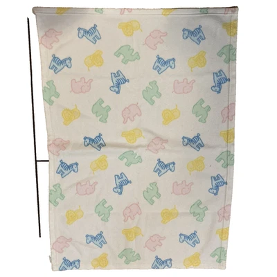 Cobertor de bebê de lã vintage pastel elefante leão zebra camelo azul verde amarelo - Imagem 1 de 4
