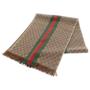 GUCCI Sherry Line GG Total Pattern Silk Blend Wool Muffler Stole Brown - Picture 1 of 6