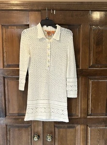 Tory Burch Strickkleid Häkel Baumwolle Creme Elfenbein Kragen Größe Small Mini - Bild 1 von 8