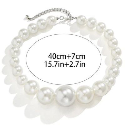 Modeschmuck für Damen, Bohemian-Stil, dicke weiße Perlenkette - Bild 1 von 4