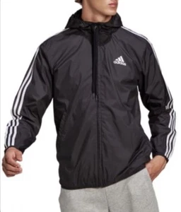 Adidas AEROREADY Essentials giacca a vento 3 strisce uomo nera con cappuccio taglia XXL - Foto 1 di 9