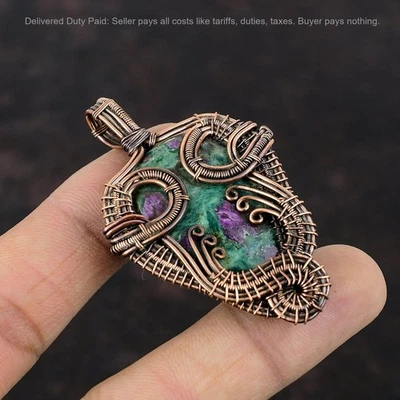 Oferta Black Friday Cobre Rubí Piedra Fucsita Boho Alambre Envuelto Art Deco Colgante Foto 1 de 4