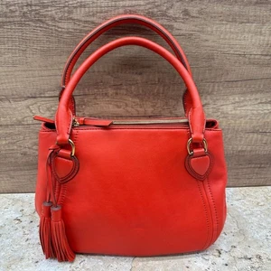 J Crew Satchel Schultertasche Damen rot orange weiches Leder Quaste mit Riemen neu mit Etikett - Bild 1 von 11