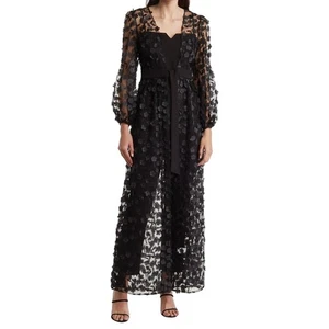 Julia Jordan Black Floral Applique Sheer Lace Maxi Dress Size 4 Gown Overlay - Picture 1 of 13