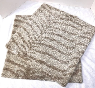 "Juego de 2 muestras de alfombras cerámica estilo granero felpa beige cebra rayas alfombra 17-18""" Foto 1 de 4