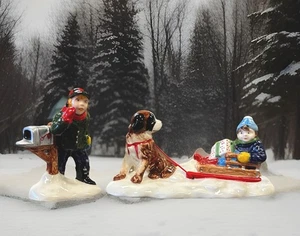 Dept 56 Snow Village 2 Pc Figurine Set “Mush” Children, St Bernard, Sled #5474-7 - Picture 1 of 8