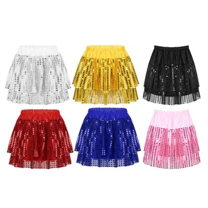 Girls Jazz Latin Tango Shiny Sequins Tutu Skirt Stage Performance Sparkly Skirts - Picture 1 of 60