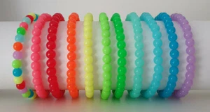 Elastic Fluorescent Neon Matte Acrylic Bead Bracelet – 11 Colours NEW - Picture 1 of 12