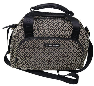 NEW Tommy Hilfiger Black White Logo Small Duffle Bag Gym Travel Handbag Purse - Image 1 of 4