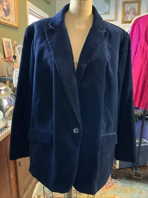 NWOT NEW JONES NEW YORK Women's Blue Poly Velvet Jacket Red Lined Sz 24W - Image 1 of 4