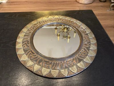 Espejo colgante de pared decorativo redondo vintage marroquí de latón cobre metales mezclados Foto 1 de 4