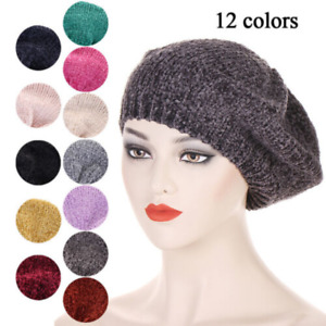 Ladies Girls Cute Knitted Beret Hat Plain Wool Winter Hat French Beret Winter