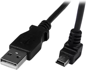 Black Down Angle Mini USB Cable Mini Charger 2m Tangle-Free And Flexible 1 Piece - Picture 1 of 12
