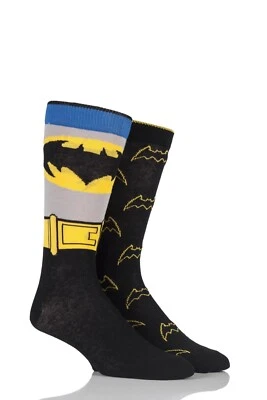 SOCKSHOP Men's DC Comics Mix Batman Socks Cotton Rich Gift for Him - 2 Pair Pack