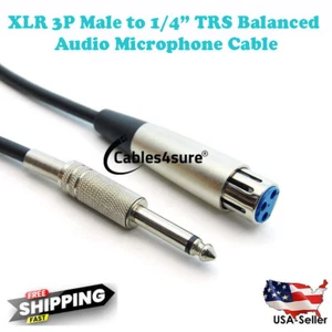 Cable de micrófono premium de audio equilibrado XLR 3P hembra a 1/4" 3 pies - 100 pies - Imagen 1 de 6