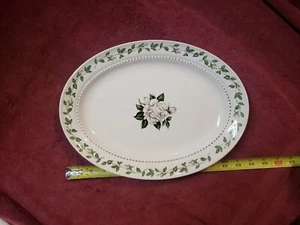 Hall Dinnerware Cameo Rose Pattern White Flower 13 1/2" Oval Serving Platter - Picture 1 of 3