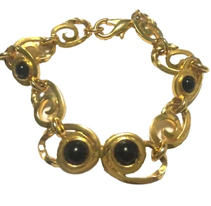 Pulsera cierre gancho oro cuentas negro 7" - Imagen 1 de 9