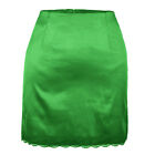 Women Satin Short Skirt Lace Trim Zipper Solid Bodycon Slim Office Workwear