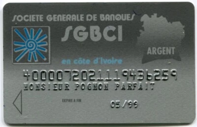 Cote D'Ivoire /  SGBCI  Argent bankcard    1998-1999 - Image 1 of 2