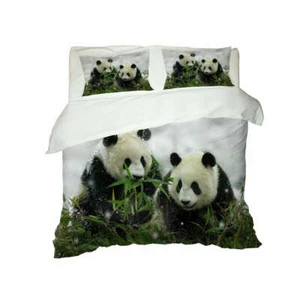Panda Brothers Eating Bamboo 3D Quilt Duvet Doona Cover Set Pillow case Print