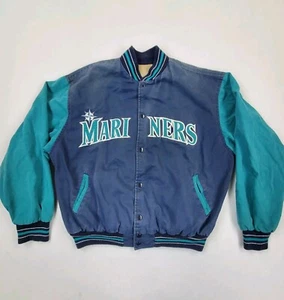 VTG 80s Seattle Mariners Genuine MLB Merchandise Bomber Jacket Embroidered L USA - Picture 1 of 11