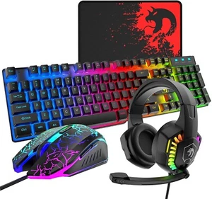 Reino Unido 4 en 1 Teclado y Mouse con Cable para Juegos Combo de Auriculares para PC Laptop Mac PS4 Xbox - Imagen 1 de 13
