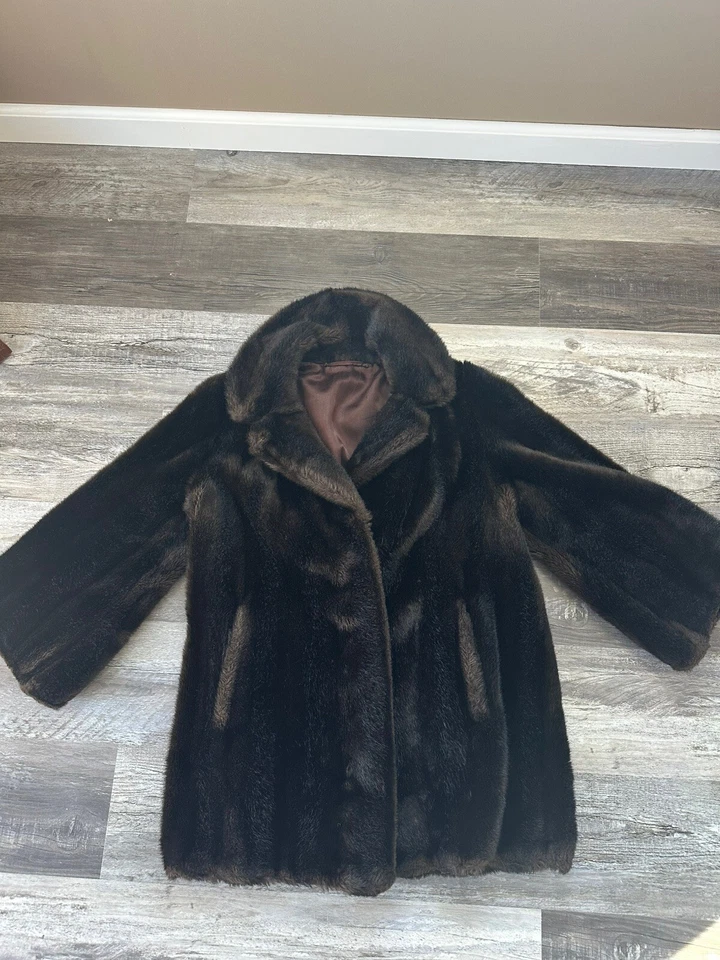 Abrigo Chaqueta Vintage Lux Años 60 Mouton Piel Sintética Mediados de Siglo Marrón S M Foto 1 de 4