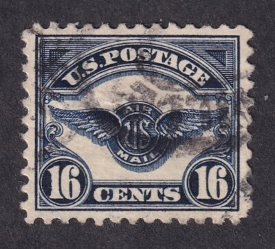 MATT'S STAMPS US SCOTT #C5 16-CENT BLUE AIR MAIL ISSUE OF 1923 USED XF-90 CV$80 - Image 1 of 3