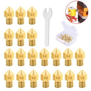 20Pcs MK8 Extruder 3D Printer Nozzle for Makerbot Creality CR-10 Ender 0.2-1.0mm