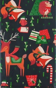 Woodland Creatures Christmas Night Vinyl Flannel Back Tablecloth Various Sizes - Picture 1 of 6