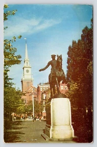 Paul Revere Statue Hanover Street Boston Massachusetts VTG Unposted Postcard - Picture 1 of 2
