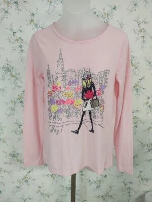 DKNY T-Shirt Girls Size XL Long Sleeve Pink Graphic City Flower  Gorgeous - Image 1 of 4