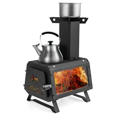 Portable Wood Burning Stove Wood Camping Stove Heater with 2 Cooking Positions - Image 1 of 4